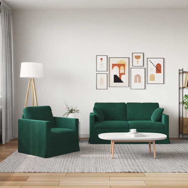 vidaXL Sofa 2 pcs Dunkelgr&uuml;n