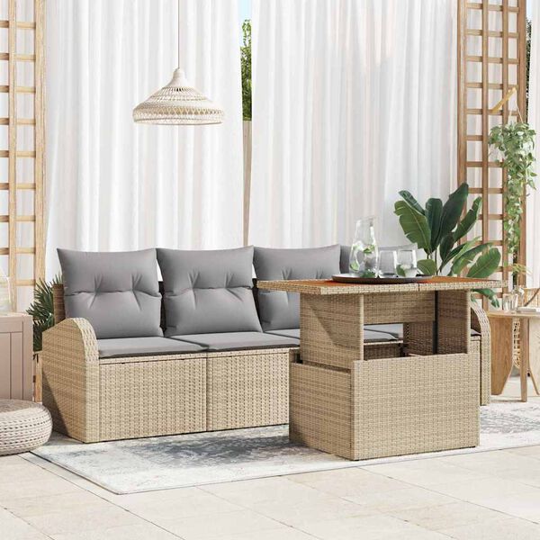 vidaXL Garten-Sofa-Set mit Speicher 5 pcs Beige Poly Rattan