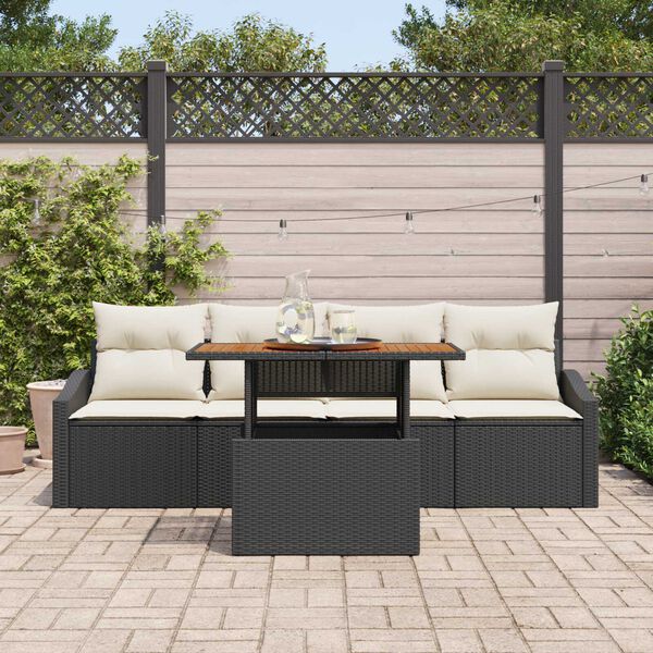 vidaXL Garten-Sofa-Set mit Kissen 5 pcs Schwarz Poly Rattan