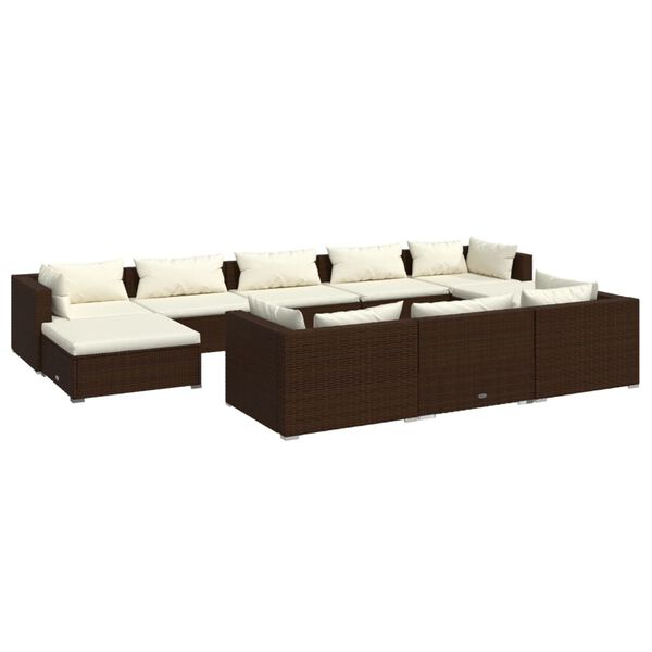 vidaXL 10-tlg. Garten-Lounge-Set mit Kissen Braun Poly Rattan