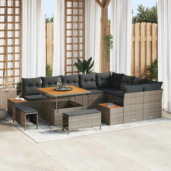vidaXL Gartensofa-set 12 pcs Grau Poly-Rattan