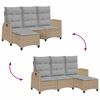 vidaXL Gartensofa mit Liegefunktion Kissen L-Form Beige Poly Rattan