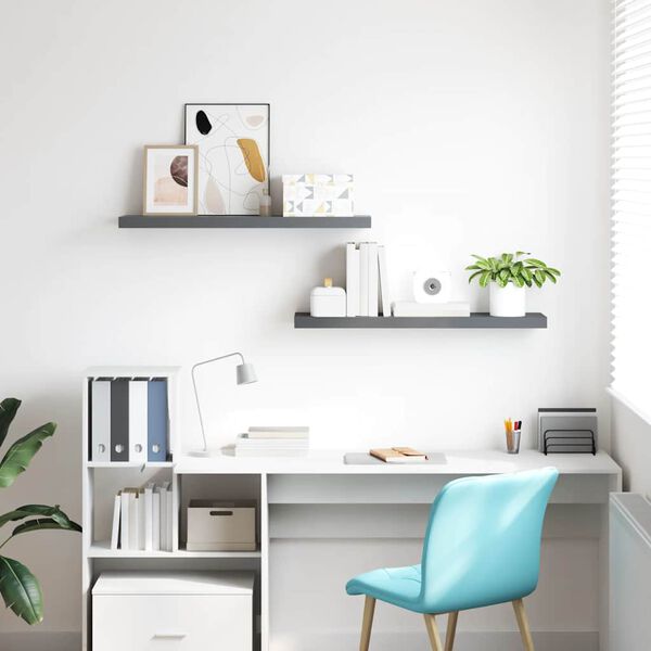 vidaXL Schweberegale 2 Stk. Hochglanz-Grau 120x23,5x3,8 cm MDF