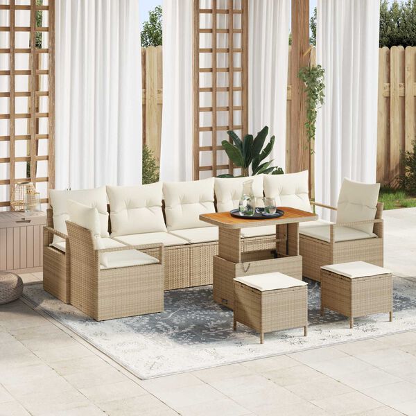 vidaXL Garten-Sofa-Set mit Kissen mit Speicher 10 pcs Beige und Creme