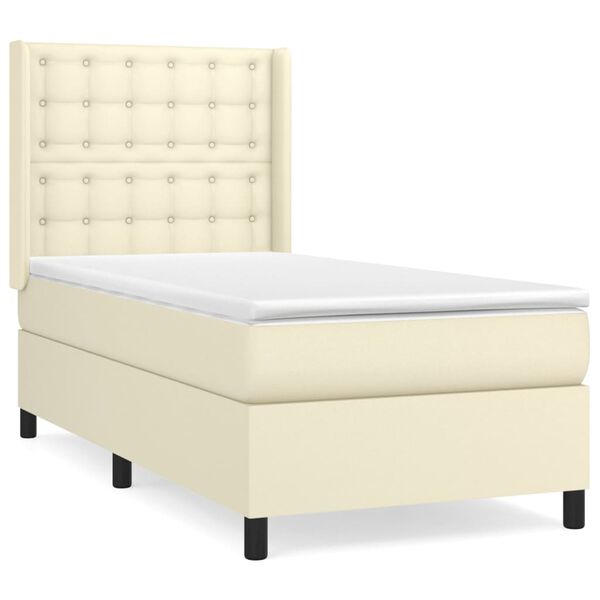 vidaXL Boxspringbett mit Matratze Creme 90x200 cm Kunstleder