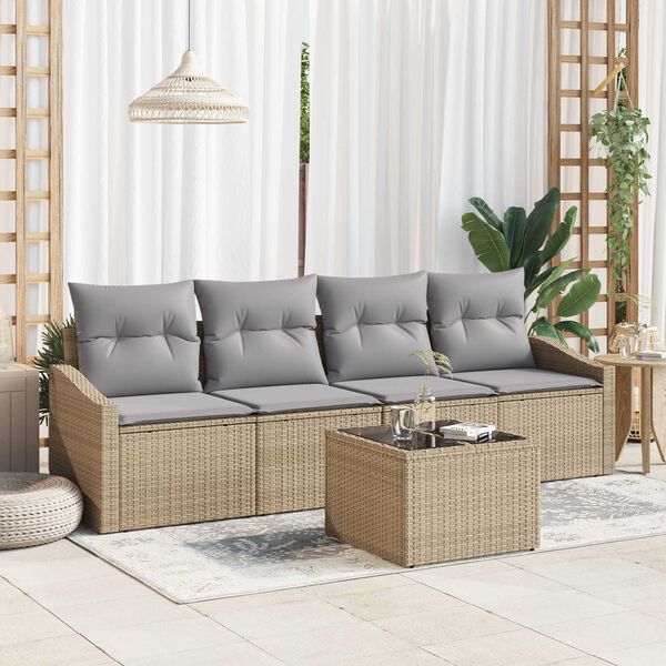vidaXL Sofa Set mit Kissen 5 pcs Beige und Grau Poly-Rattan