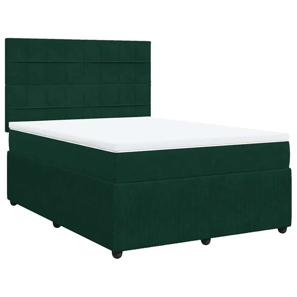 vidaXL Boxspringbett mit Matratze Dunkelgr&uuml;n 160x200 cm Samt