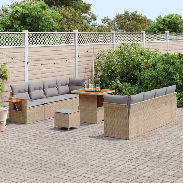 vidaXL Gartensofa-set mit Kissen 12 pcs Beige und Hellgrau Poly-Rattan