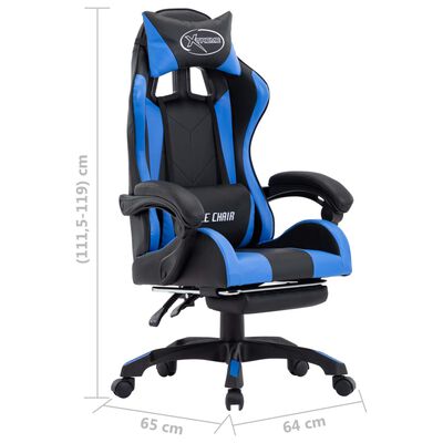 vidaXL Gaming-Stuhl mit Fußstütze Blau und Schwarz Kunstleder