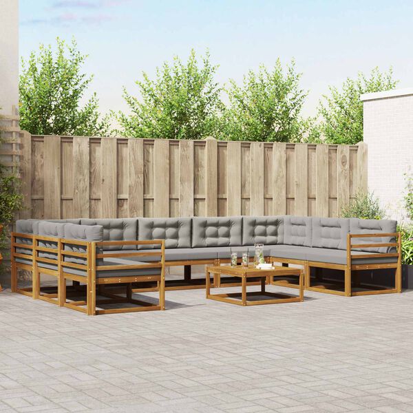 vidaXL Outdoor-Sofagarnitur mit Kissen 10 pcs Nat&uuml;rlich und Hellgrau