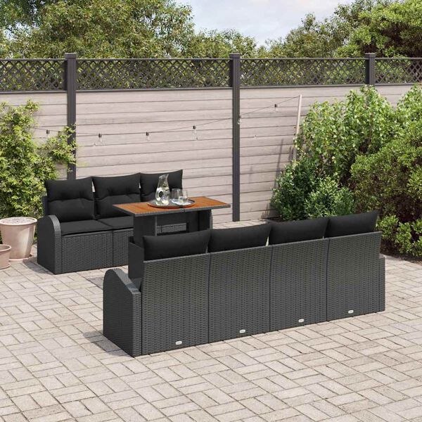 vidaXL Garten-Sofa-Set mit Speicher 8 pcs Schwarz Poly Rattan