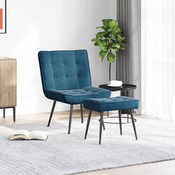 vidaXL Relaxsessel mit Hocker Blau Samt