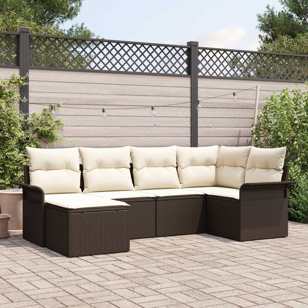 vidaXL Garten-Sofa-Set mit Kissen mit Speicher 6 pcs Braun Poly Rattan