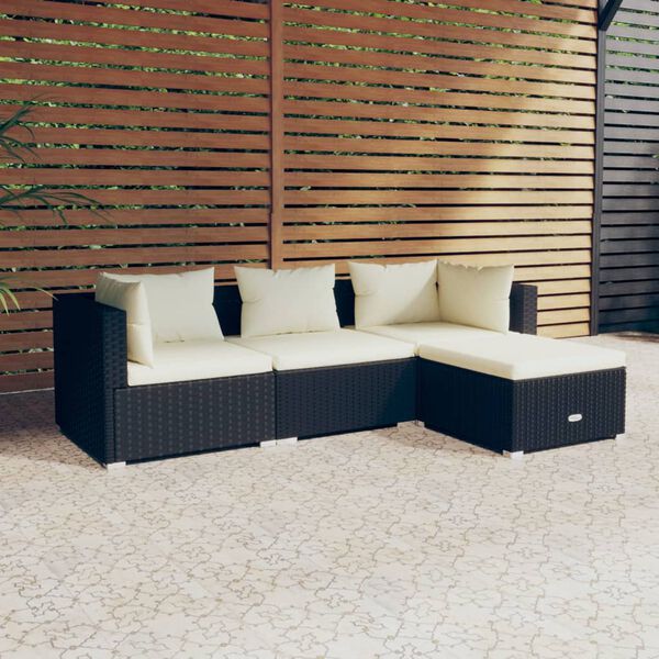 vidaXL 4-tlg. Garten-Lounge-Set mit Auflagen Poly Rattan Schwarz