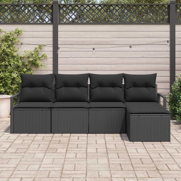 vidaXL Sofa Set mit Kissen mit Speicher 5 pcs Schwarz Poly-Rattan