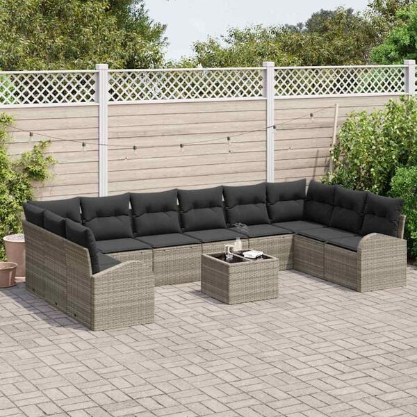 vidaXL Sofa Set mit Kissen 11 pcs Hellgrau Polyrattan