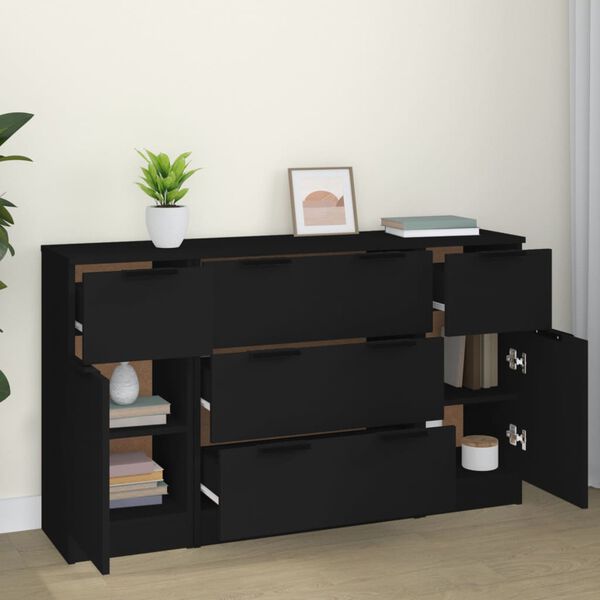 vidaXL 3-tlg. Sideboard-Set Schwarz Holzwerkstoff