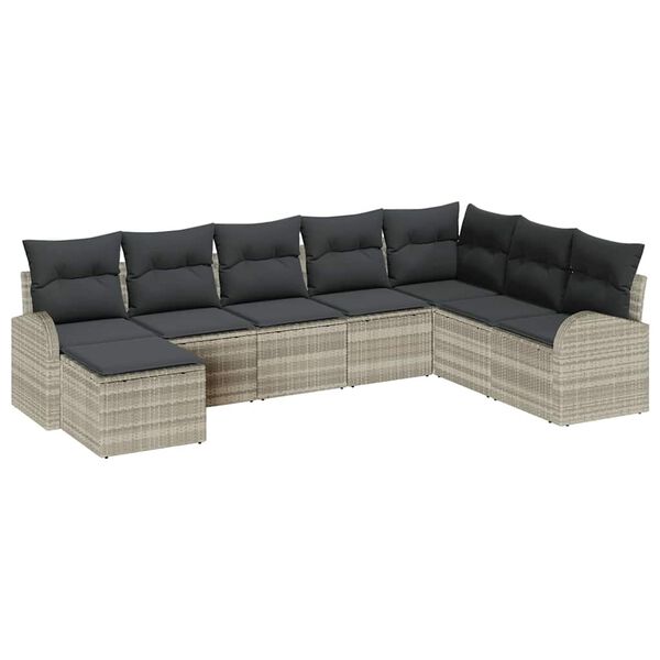 vidaXL Garten-Sofa-Set mit Kissen 8 pcs Hellgrau Poly Rattan
