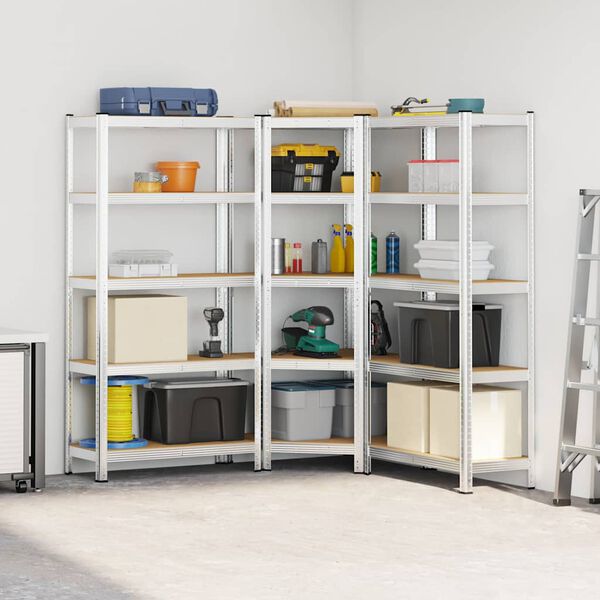 vidaXL Regal-Set 5 B&ouml;den 3-tlg. Silbern Stahl & Holzwerkstoff