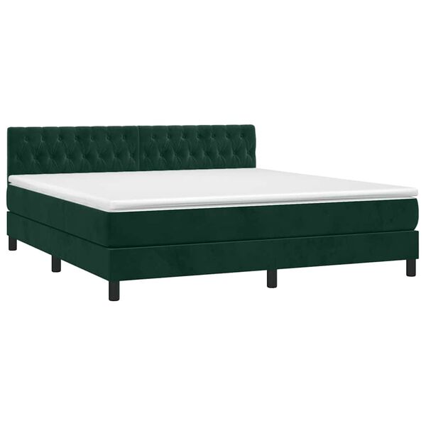 vidaXL Boxspringbett mit Matratze & LED Dunkelgr&uuml;n 160x200 cm Samt