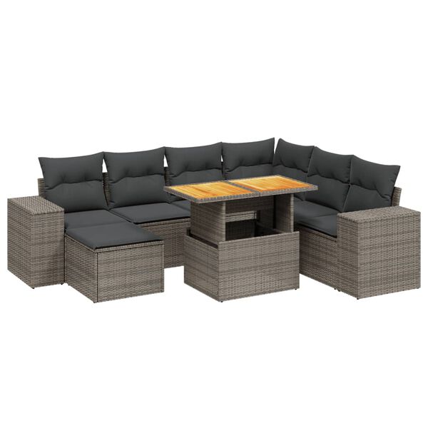 vidaXL 8-tlg. Garten-Sofagarnitur mit Kissen Grau Poly Rattan