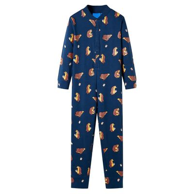 Kinder-Schlafanzug Einteiler Jeansblau 128