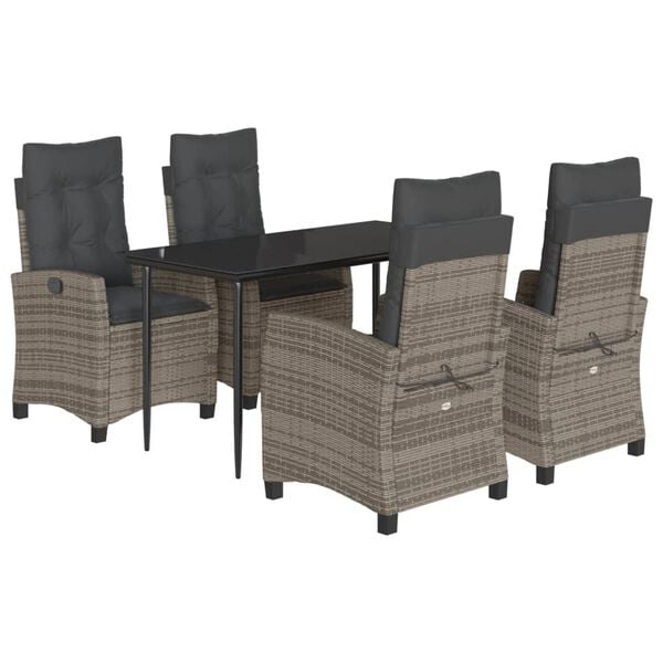 vidaXL 5-tlg. Garten-Essgruppe mit Kissen Grau Poly Rattan