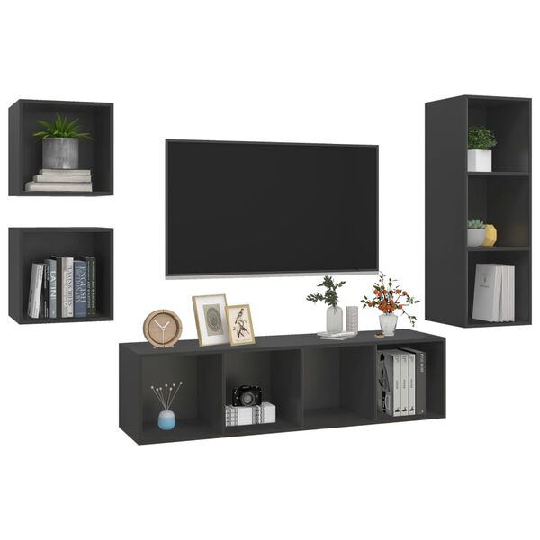 vidaXL 4-tlg. TV-Schrank-Set Grau Holzwerkstoff