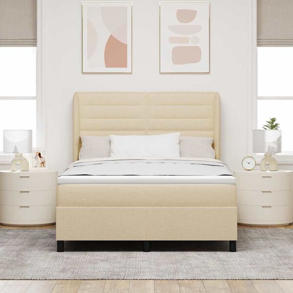 vidaXL Boxspringbett mit Matratze Creme 160 x 200 cm Stoff