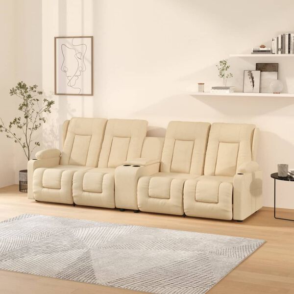 vidaXL 4-Sitzer Massagesessel mit Getr&auml;nkehalter Creme Stoff
