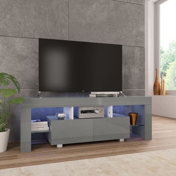 vidaXL TV-Schrank mit LED-Leuchten Hochglanz-Grau 130x35x45 cm