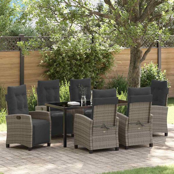 vidaXL Garten Essgruppe mit Kissen 7 pcs Grau Poly-Rattan