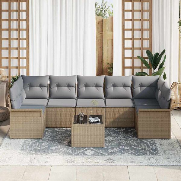 vidaXL Gartensofa-set mit Kissen 8 pcs Beige und Grau Poly-Rattan