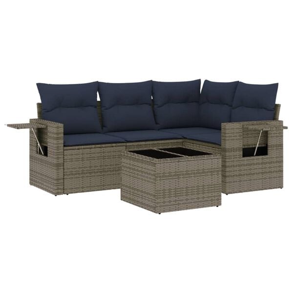 vidaXL 5-teiliges Gartensofa-Set mit Kissen, grau, Polyrattan