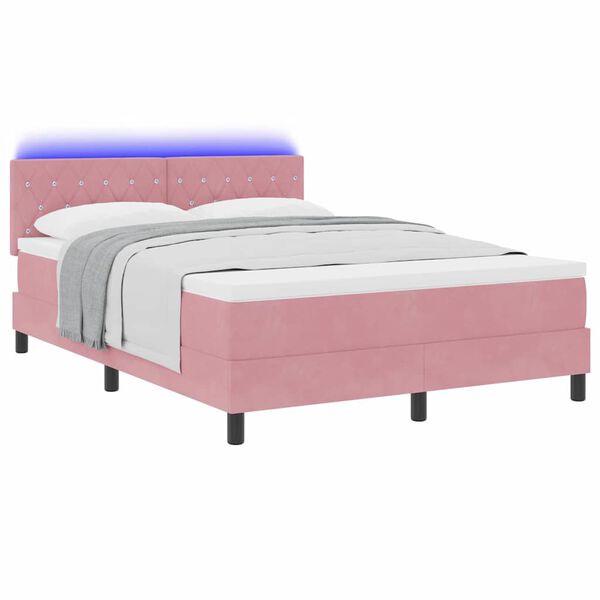 vidaXL LED Boxspringbett mit Matratze mit LED Rosa 140 x 200 cm Samt