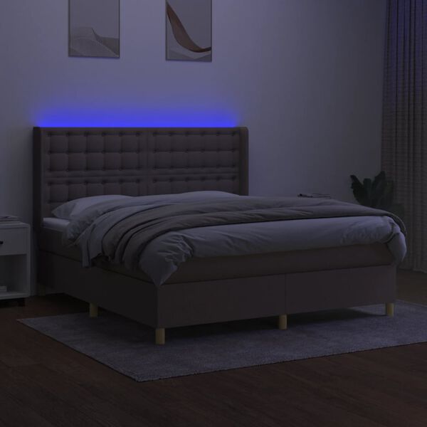 vidaXL Boxspringbett mit Matratze & LED Taupe 160x200 cm Stoff
