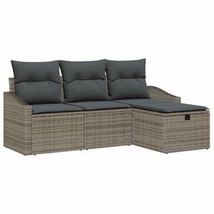 vidaXL Sofa Set mit Kissen mit Speicher 4 pcs Grau Poly-Rattan
