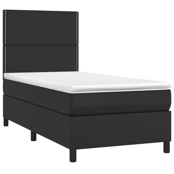 vidaXL Boxspringbett mit Matratze Schwarz 90x190 cm Kunstleder