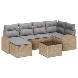 vidaXL Sofa Set mit Kissen 7 pcs Beige und hellgrau Poly-Rattan