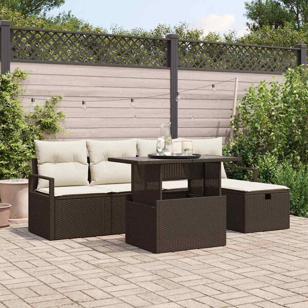 vidaXL Garten-Sofa-Set mit Kissen mit Speicher 6 pcs Braun Poly Rattan