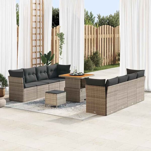 vidaXL Garten-Sofa-Set mit Kissen mit Speicher 11 pcs Grau