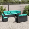 vidaXL 8-teiliges Gartensofa-Set mit Kissen, schwarzes Polyrattan