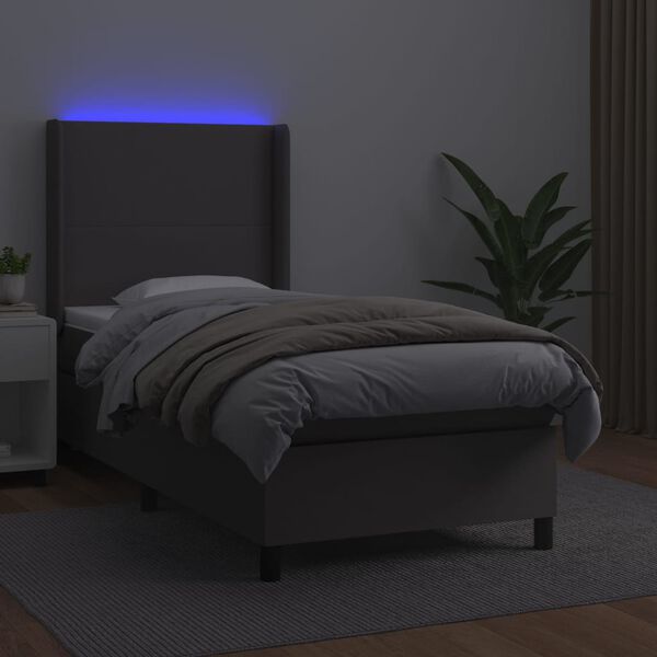 vidaXL Boxspringbett mit Matratze & LED Grau 80x200 cm Kunstleder