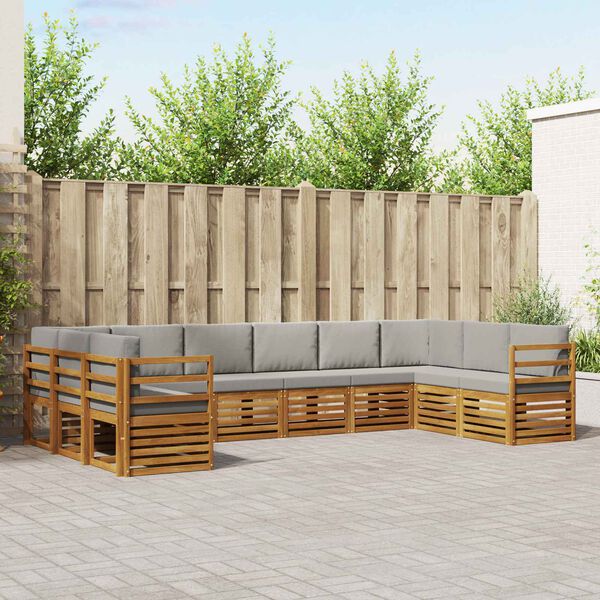 vidaXL Ecksofa Set 10 pcs Nat&uuml;rlich und Hellgrau Massivholz Akazie