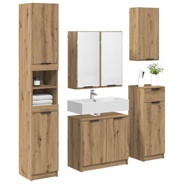 vidaXL Badezimmerm&ouml;bel-Set mit Regal 5 pcs Artisan-Eiche Holzwerkstoff
