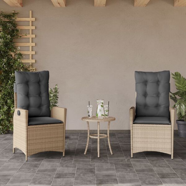 vidaXL 3-tlg. Bistro-Set mit Kissen Beigemischung Poly Rattan