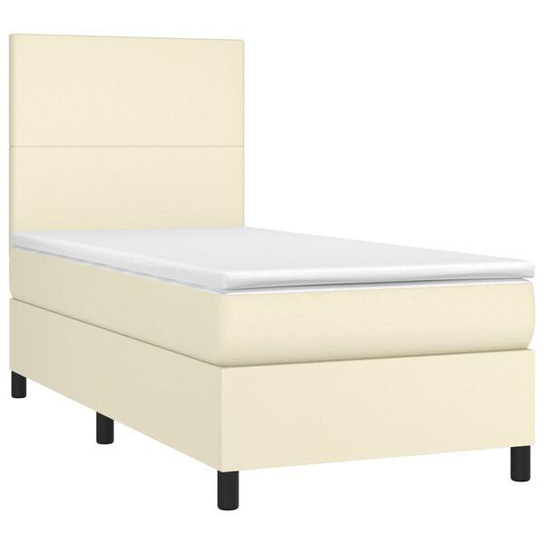 vidaXL Boxspringbett mit Matratze Creme 90x190 cm Kunstleder