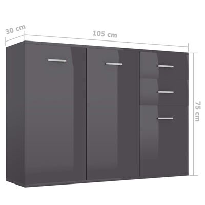 vidaXL Sideboard Hochglanz-Grau 105x30x75 cm Holzwerkstoff