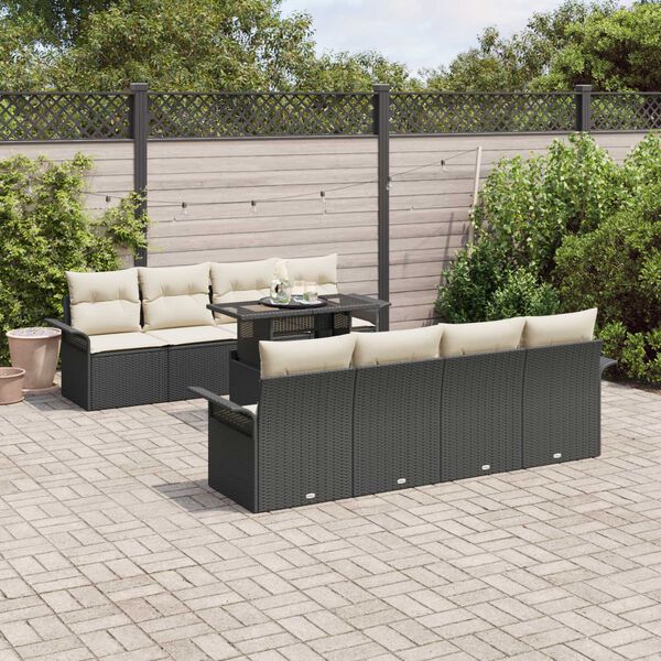 vidaXL Garten-Sofa-Set mit Kissen 9 pcs Schwarz Poly Rattan