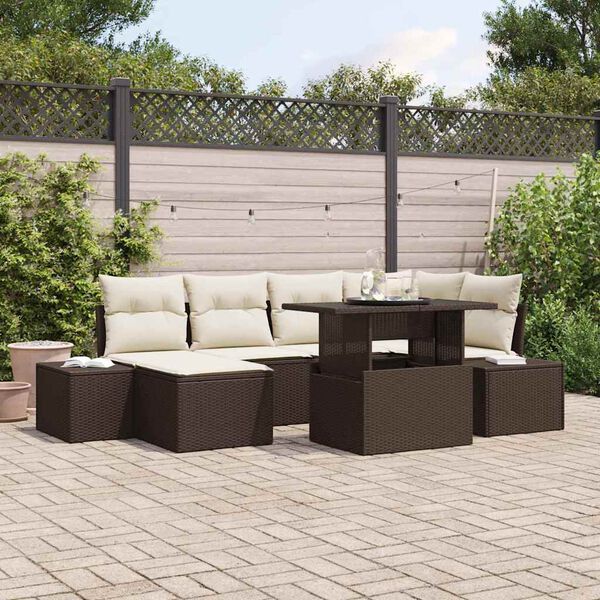 vidaXL Garten-Sofa-Set mit Kissen 7 pcs Braun und Creme